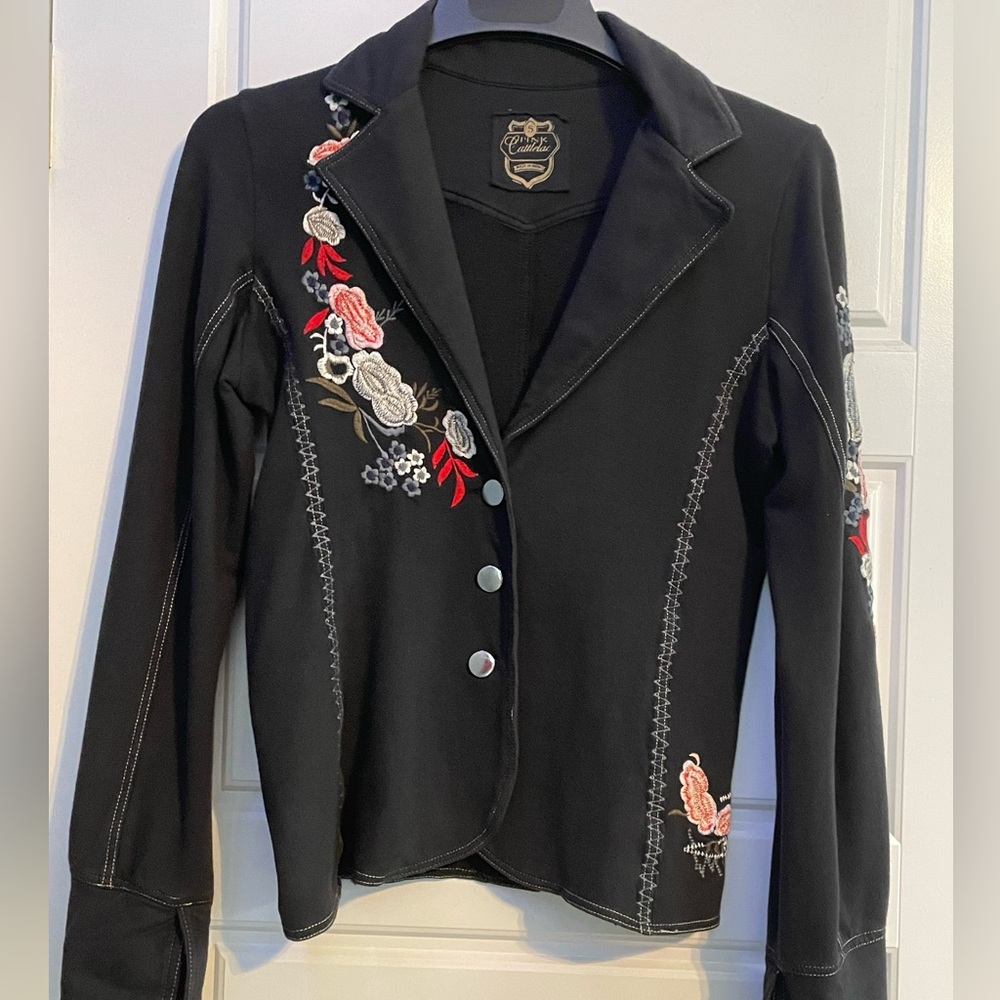 Black Embroidered Western Style Jacket, Size Small, 95% cotton, 5% Lycra - Picture 2 of 8